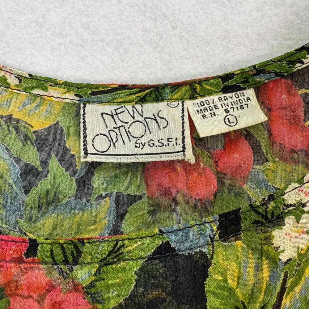 Vintage Cherry Print Sheer Rayon Tank Top Womens L Cherrycore Garden Fruit Retro - Picture 4 of 5